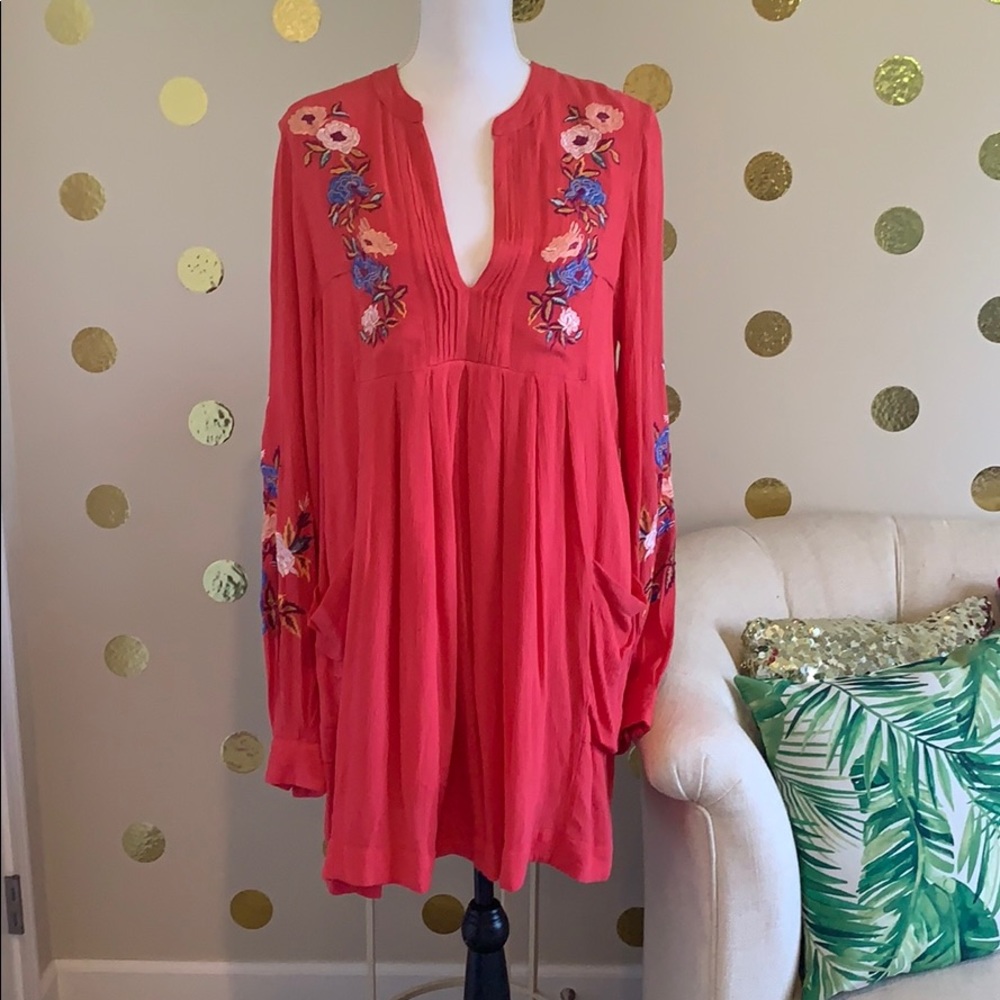 Free People embroidered Long sleeve dress
